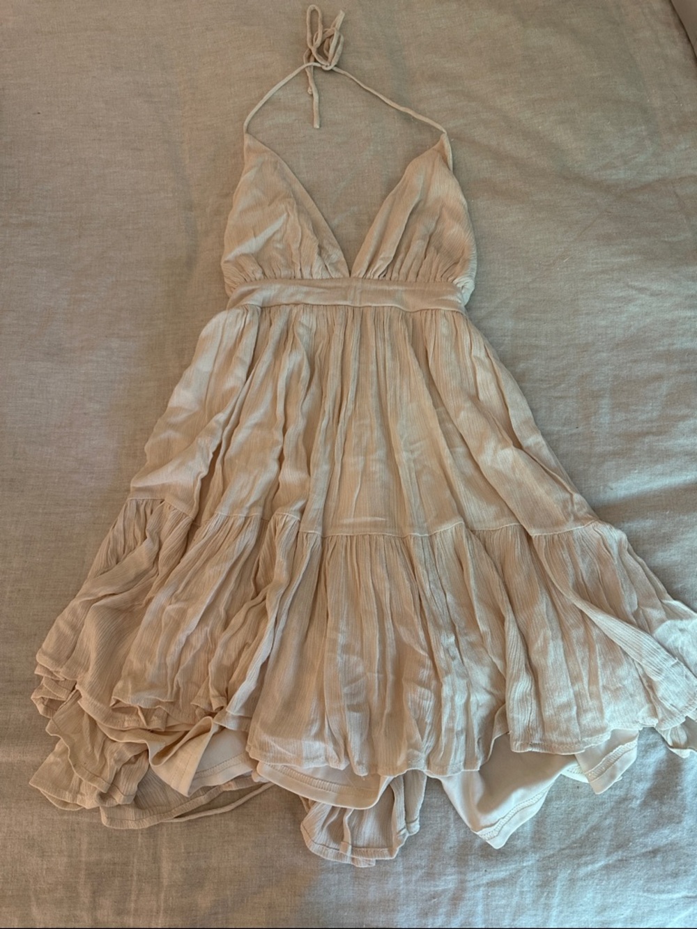 Women's One-Shoulder Halter Ruffled Dress in Light Beige